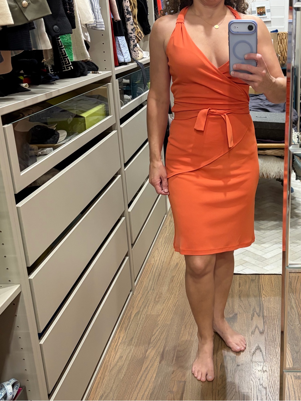Halter Wrap Midi Dress In Vibrant Orange - Unbranded
